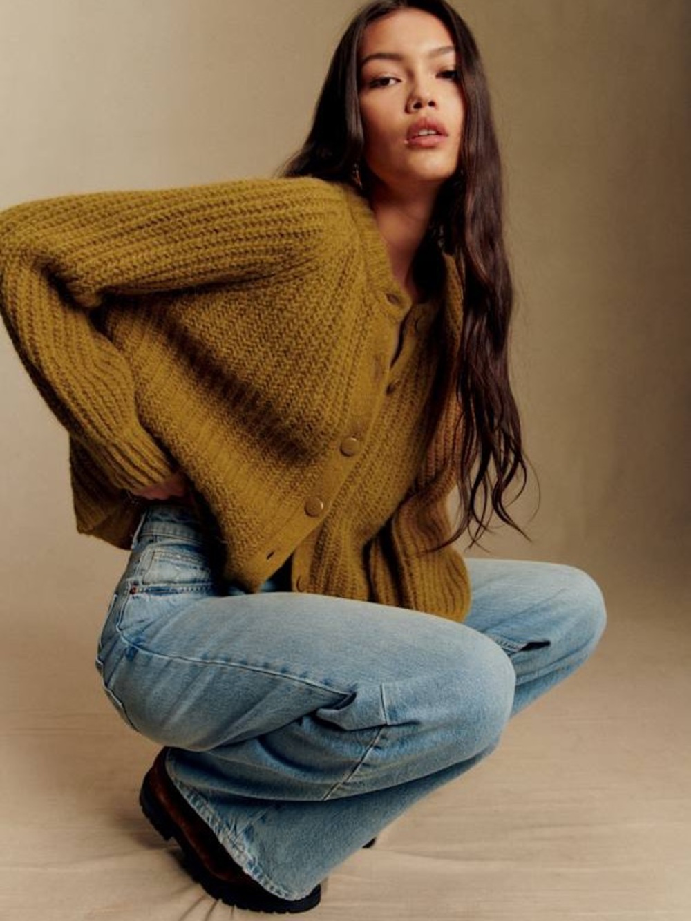 Sezane Emile Alpaca Wool Blend Knit Cardigan in Bronze